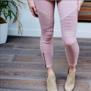 Pink Biker Moto Leggings with Ankle Zippers